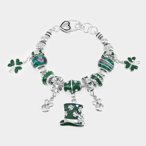 iRISH Multi-bead clover & hat charm bracelet - Picture 2 of 2